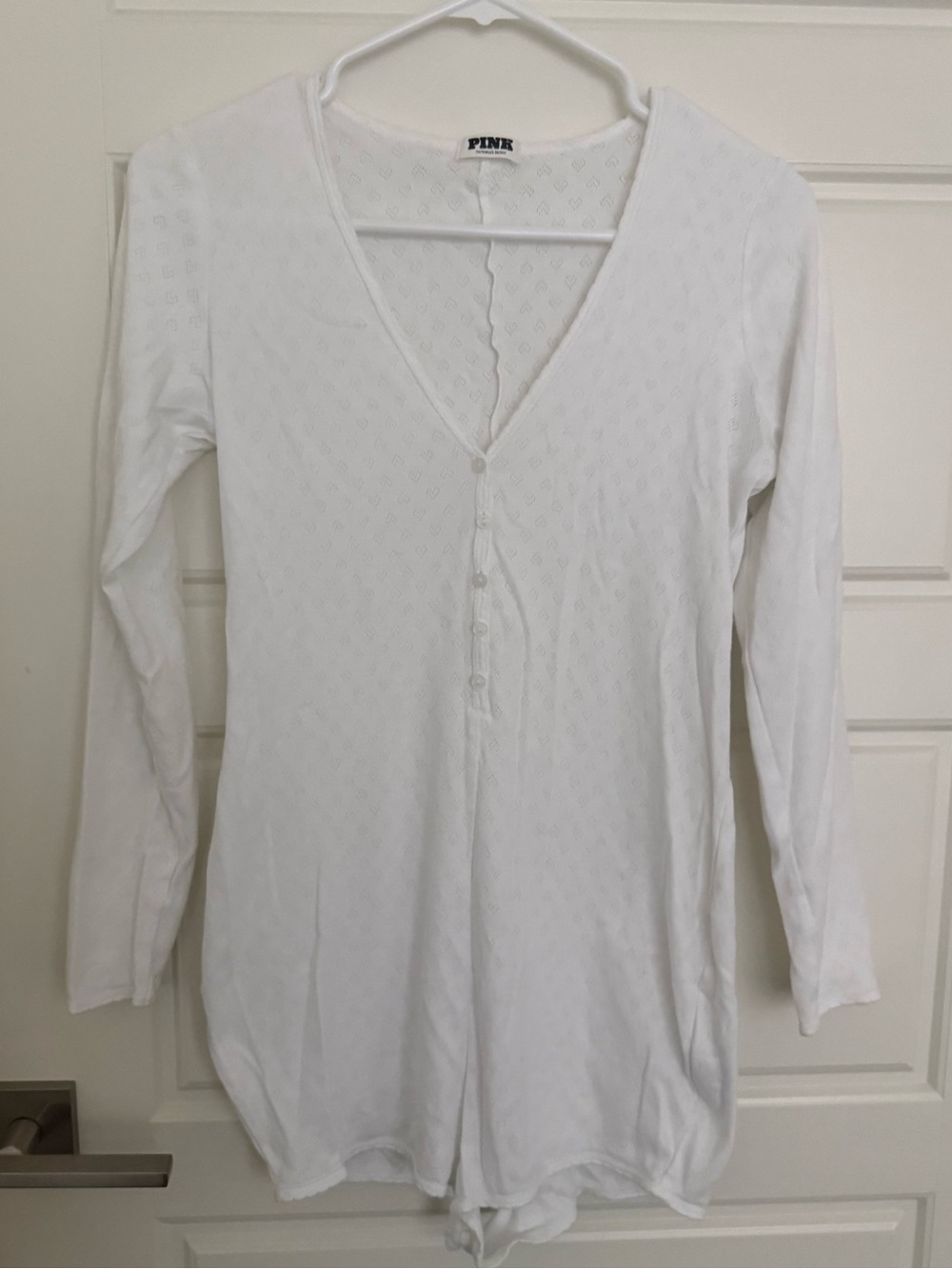 PINK Victoria's Secret White Long Sleeve Henley Top